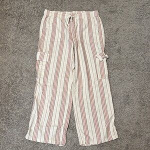 Roxy Striped Wide Leg Pants - Pink and Cream Linen